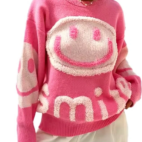 NWT Pink Smiley sweater size medium - Picture 3 of 3